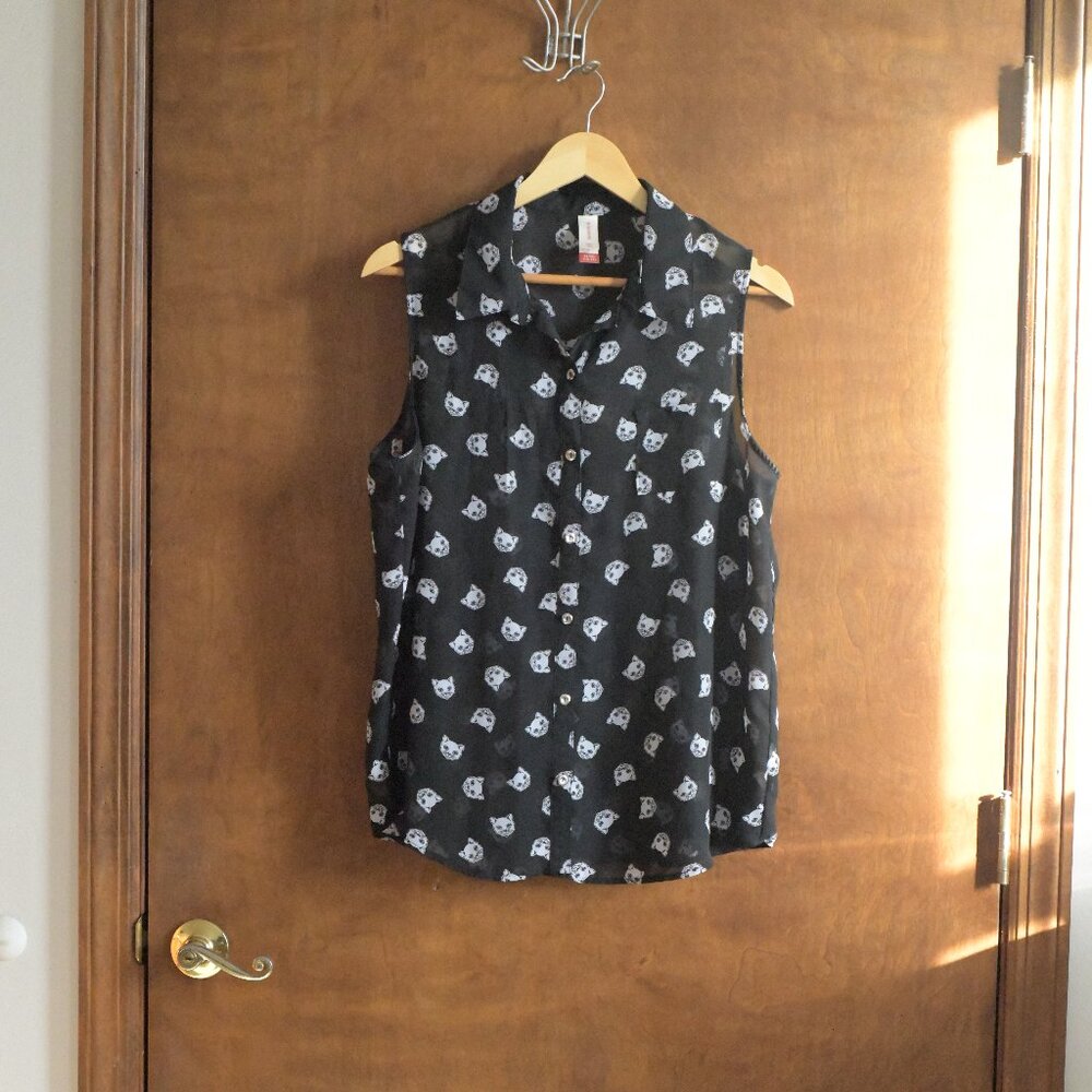 Awesome Sheer Black & White Cat Shirt! Women's XL.